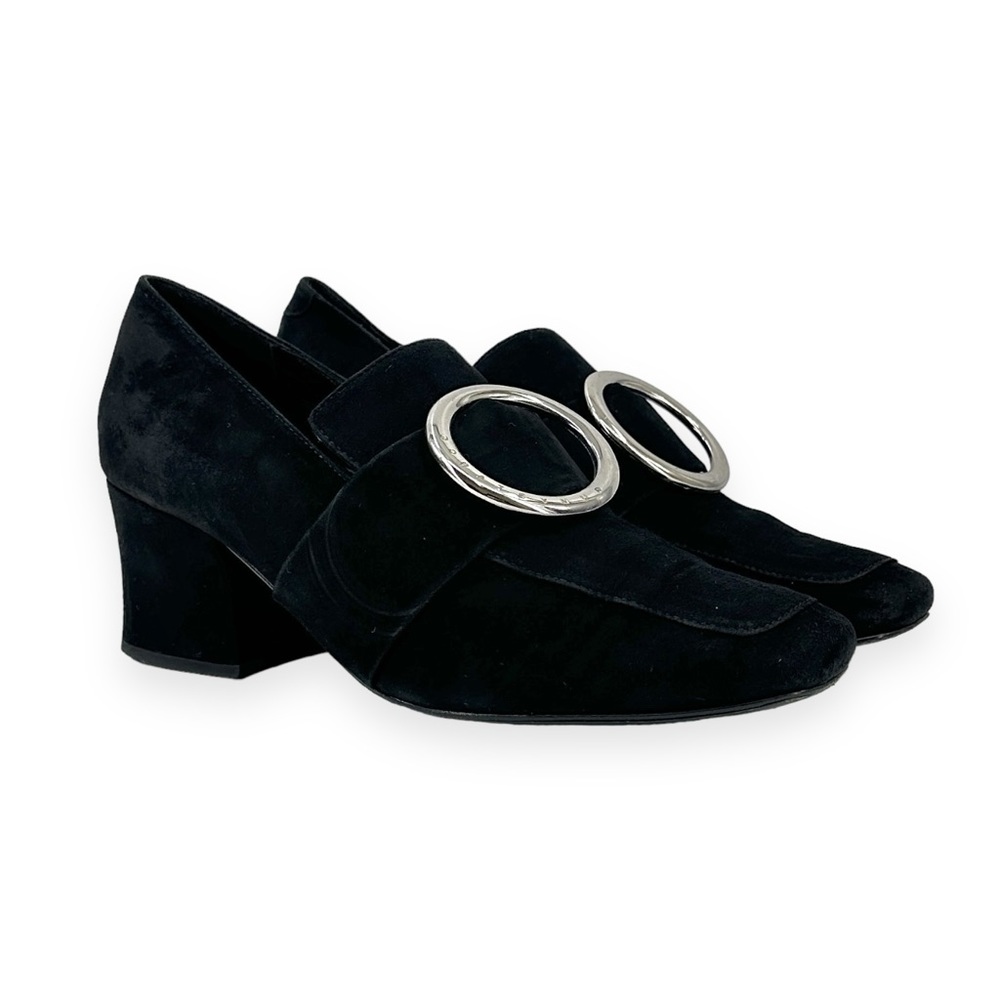 DORATEYMUR New Turbojet Black Ring Detail Suede Block Heel Heeled Loafers sz 40